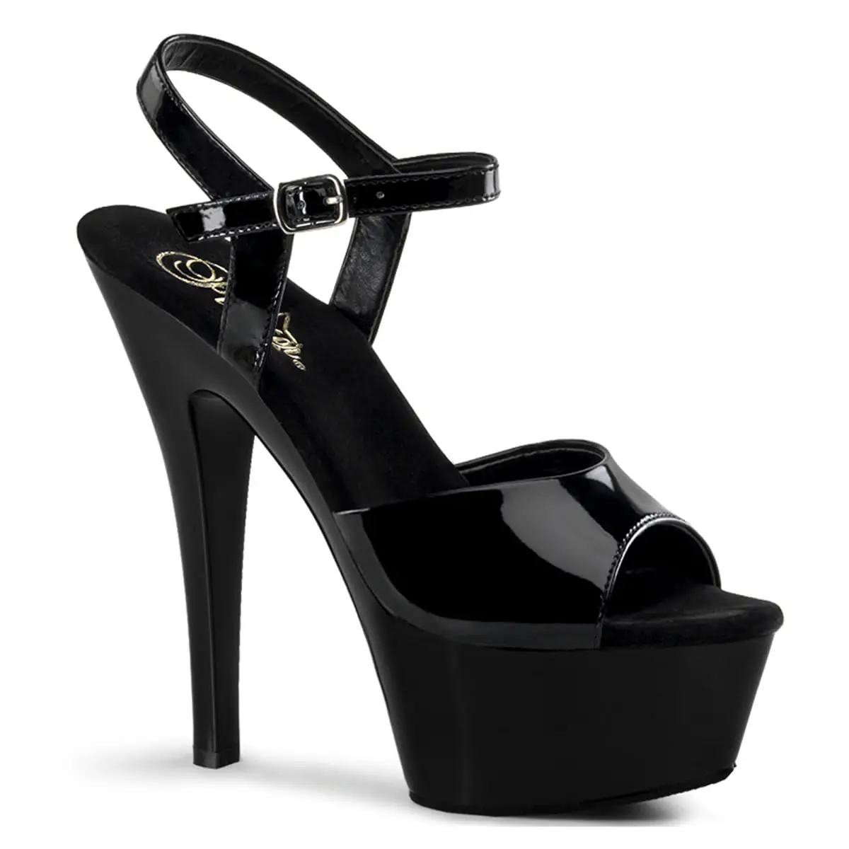 Women's KISS-209 High Heel Platform Sandals, Black Patent Leather Footwear with 6-Inch Spiked Heel and Adjustable Buckle Strap, Adjustable Strap, Ankle Strap