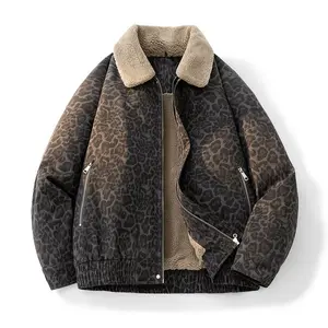 Casual Loose-Fit Leopard Print Jacket – Fashionable Warm Coat with Fleece Lining for Stylish Comfort in Winter