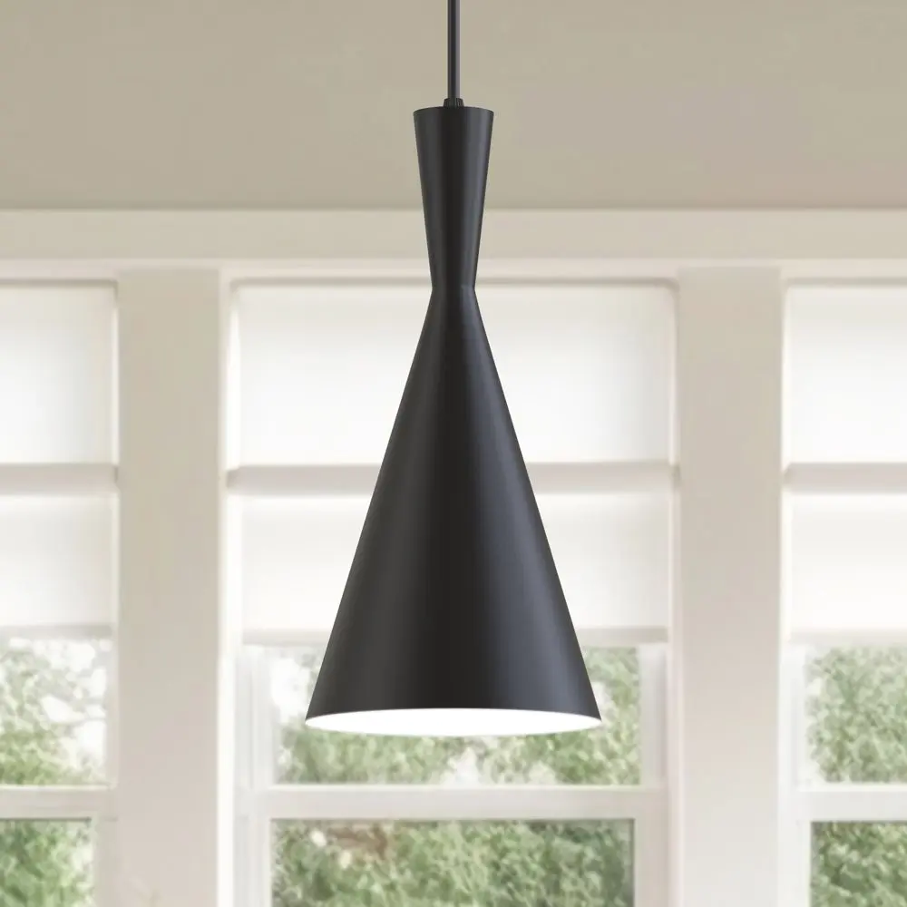 DORESshop 1-Light Matte Black Cone Island Pendant Light, Minimalist Nordic Contemporary Style, Adjustable Easy-Install Chandelier for Cafe, Kitchen
