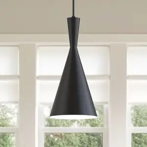 DORESshop 1-Light Cone Matte Black Island Pendant Light Minimalist Modern Nordic Chandelier for Cafe,Bar Hotel,Restaurant,Kitchen