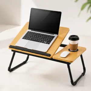 Foldable Laptop Desk – Adjustable Height Bed Tray Table with Cup Holder, Notebook Stand for Reading, Eating, Working