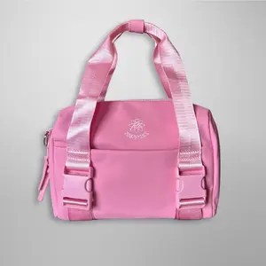 PUMPHYSICS Momentum Mini Gym Duffle Bag - Pink PU Leather with Velcro Closure & Mesh Pocket - Vegan Friendly, Water Resistant, Lightweight, Durable Design