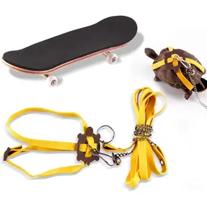 Leash and Training Skateboard Toy, Mini Skateboard and Adjustable Harness for Turtle, Lizard and Other Small Animals, Funny Reptile Toys Accessories (Yellow)