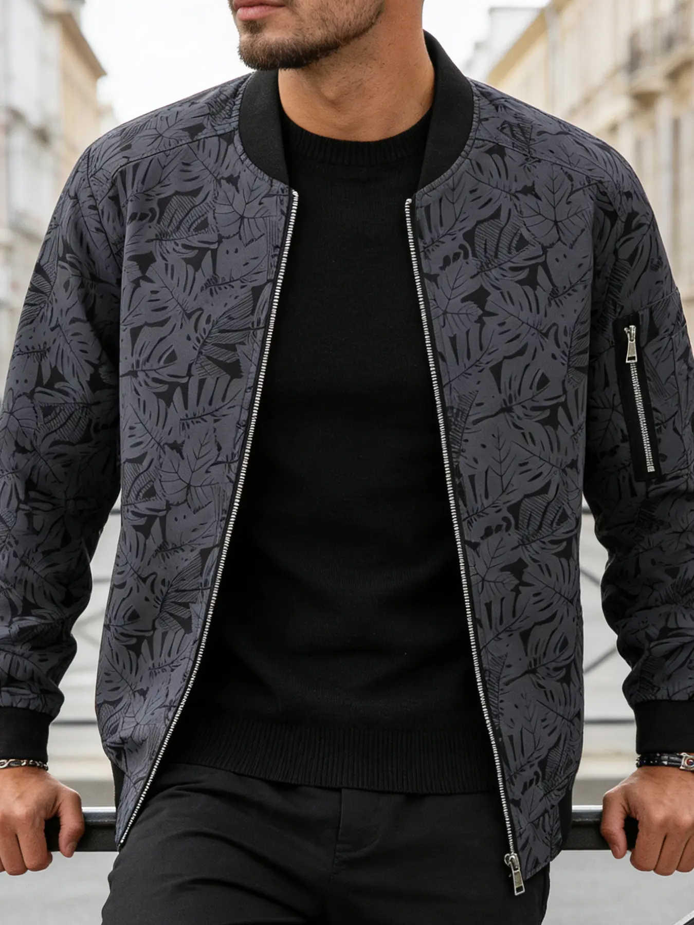 Men's spring and autumn lightweight casual jacket, Casual sportswear jacket, Sporty, Fitted, zipper closure, printed sports baseball collar, 100% polyester fiber, machine washable, suitable for daily outings, casual sports wear