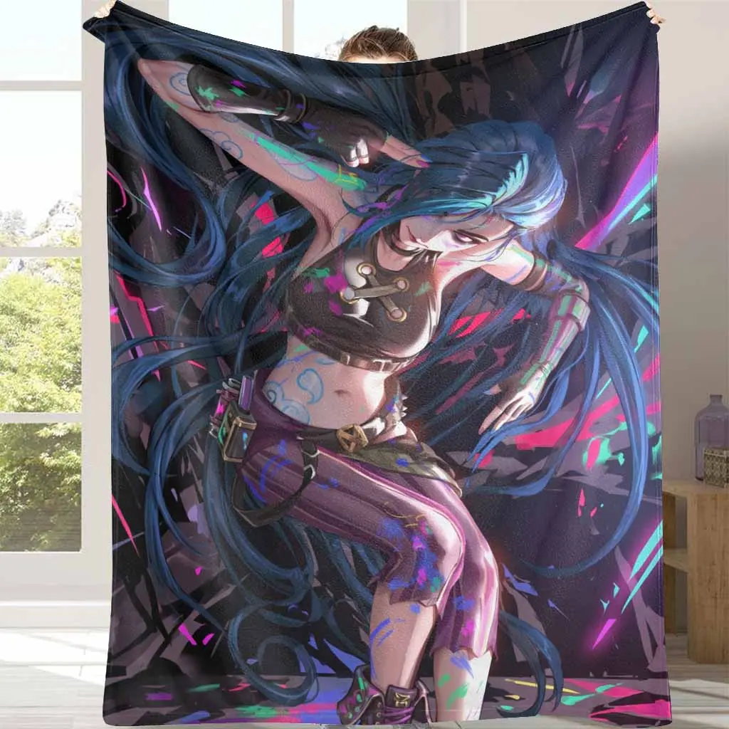 Jinx Arcane Style Flannel Blanket, Vibrant Graffiti Artwork Print, Wrinkle Resistant, Breathable, Ultra-Soft Cozy Plush Lightweight Throw for Sofa, Business Trips, Daily Office Life, Car Blanket Home Decor Gift, Anti-Pill, Travel
