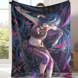 Jinx Arcane Style Flannel Blanket Vibrant Graffiti Artwork Print UltraSoft Cozy Plush Lightweight Decorative Throw for Sofa Couch Bed Living Room Bedroom Man Cave Home Decor Gift summerwins