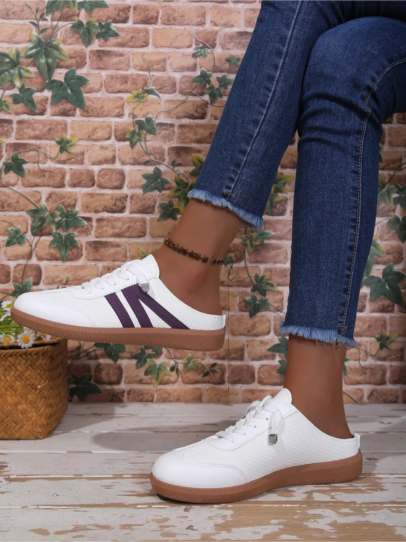 Vintage Backless Closed-Toe Mule Sneakers, Slip-On Casual Trainers, Walking Shoes, Slip On Mules