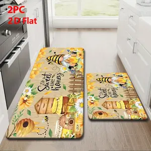 2/3 Piece Flannel Kitchen Mat Set, Warm Bee Dwarf Design, Non-Slip, Absorbent, Home Decor for Kitchen, Dining Room, Hallway