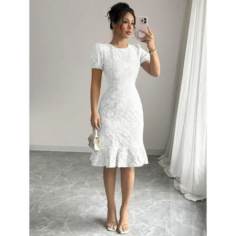 white midi dress with sleeves - TikTok Shop