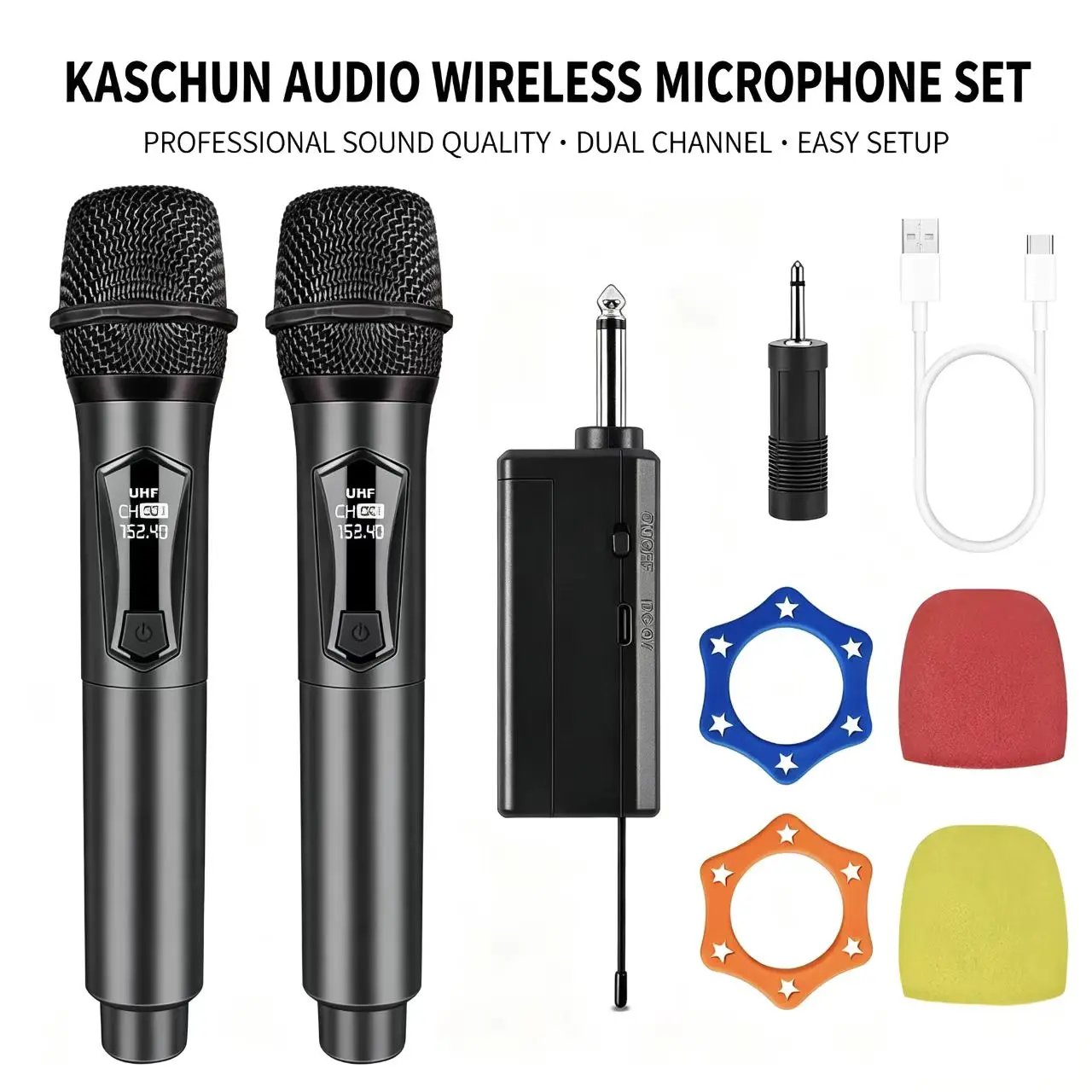 Kaschun KA-108 2.4GHz RF Wireless Microphone - Portable, Rechargeable, Plug-and-Play Audio Device for Karaoke, Content Creation