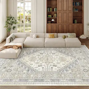 ComiComi Floral Area Rugs for Living Room,Non-Slip Backing Washable Rugs,Vintage Large Area Rug，Stain Resistant Home Decor Rug (Grey, 8'x10')