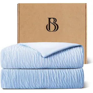 Cooling Comforter, Full/ - Reversible Lightweight Blanket for Hot Sleepers & Night Sweats, Breathable -Season Bedding (90x90 Inch, Blue)