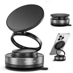 1/2pc Vacuum Adsorption Magnetic Phone Holder Pouch - Foldable Retractable Car Mount, Portable Suction Cup Stand, Hands-Free Use for Car, Gym & Mirror (Compatible with All iPhone & Android Devices)