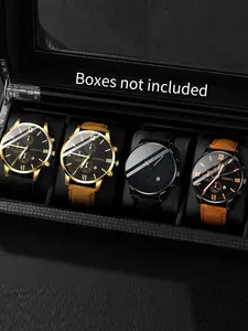 Men's Fashion Watch Set, Casual Round Dial Quartz Watch with PU Leather Strap, Trendy Watch Set for Party, Daily Decor, Exquisite Watch Set for Gift, Modern Fashionable Wristwatch