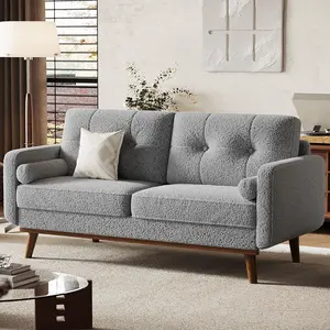65" Mid Century Modern Loveseat Sofa for Small Spaces, 2 Seater Boucle Upholstered Couch,for Living Room, Bedroom, Office, Apartment, Grey