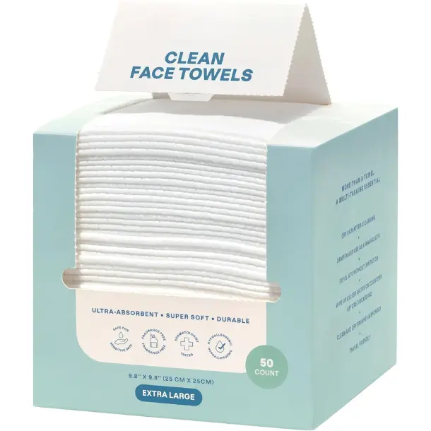 Clean Face Towels XL, Disposable, Ultra-Absorbent, Hypoallergenic & Soft - Makeup Remover Dry Wipes, Pamper Your Face, Feel Fresh & Radiant, Hygienic Towelettes, for All Skin Types (50 Ct)