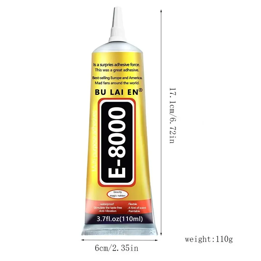 1PC 110ml E-8000 Transparent Elastic Glue with Anti-Clog Precision Nozzle for Mobile Phone Screen Repair Plastic Shoes Jewelry Rhinestone Craft and Home DIY Projects