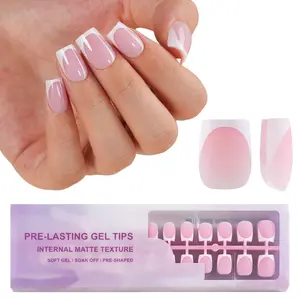 150pcs Base French Short Square Press-On Nails, Soft Gel Tips, DIY Nail Art Supplies, Ideal for Women and Salons