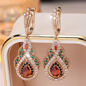 Bohemian Drop Earrings Artificial Zirconia Decor Clip Earrings for Women & Girls Elegant Stackable Hoop Earrings for Daily Date Wear, Birthday Anniversary Valentine's Day gift