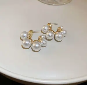 Shiny Faux Pearl Cluster Hoop Earring joelle earring original