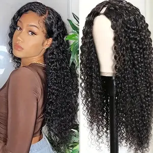 Bling Hair 14-34" Deep Wave V Part Wig Human Hair No Leave Out No Glue Brazilian Deep Curly V Part Human Hair Wig For Wig Beginners