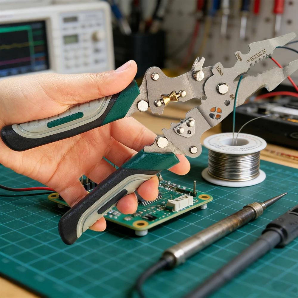 Multi-function Foldable Wire Stripper Pliers | Electrician Wire Splitter & Winding Tool with Pulley Design | Crimping, Cutting, Twisting Hand Tool for DIY Home Automotive