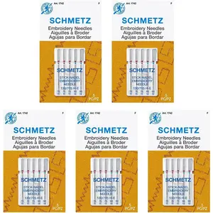 SCHMETZ Embroidery Sewing Machine Needles - Precision Needles, Assorted Sizes, 5- Needle Cards, Pack of 5