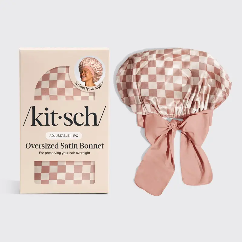 Kitsch Terracotta Checker Oversized Satin Bonnet