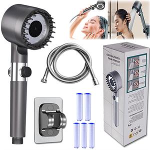 3-Setting High Pressure Shower Head - 4-in-1 Multifunctional Handheld Massage Shower with 47" Hose & Bracket - Includes 5 Filters for Skin Beauty & Water Saving (Detachable Spray Head)