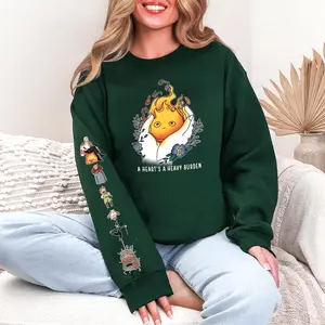 Unisex A Heart's A Heavy Burden 2 Sided Hoodie Howls Moving Castle Sweatshirt Print On Sleeve Ghibli Sweatshirt Hoodie Hoodied Classic Cotton Sweaters