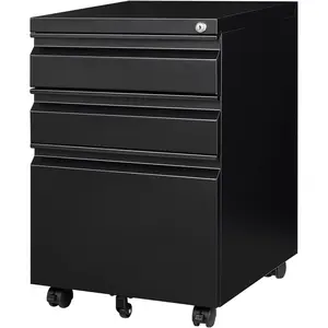 3 Drawer Mobile File Cabinet with Lock, Under Desk Rolling Filing Cabinet, Metal Locking File Cabinet on Wheels for Legal/Letter/A4 File (Require Assemble)