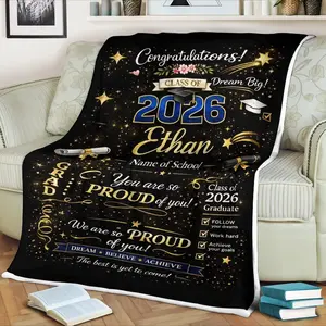 Luxury 2026 Graduation Fleece Blanket - Personalized Blankets with Custom Name & School, Parent-Given Proud of You Gift for Daughter or Son