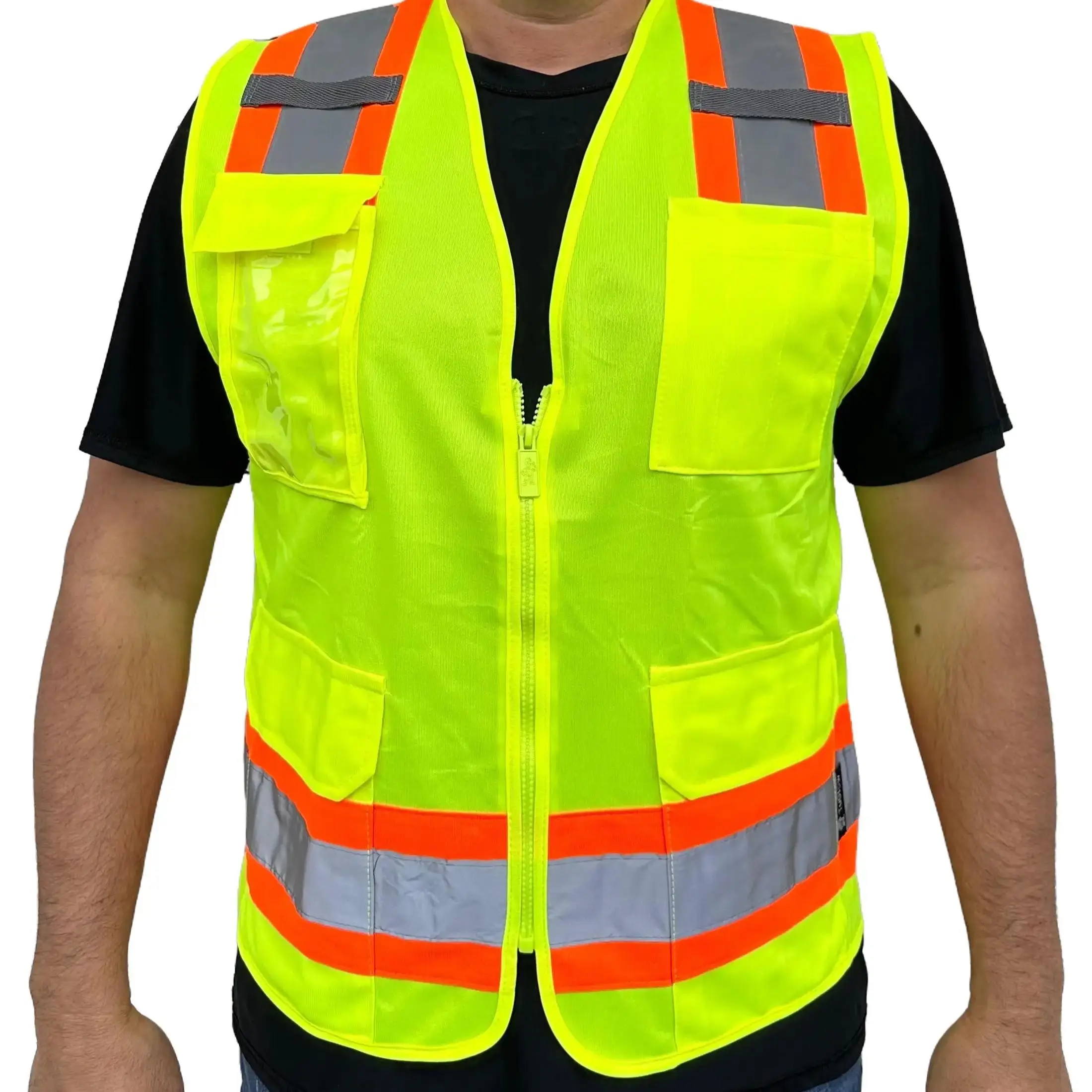 Yellow Two Tones Utility Safety Vest , ANSI/ ISEA 107-2015/ Photo ID Pocket 800