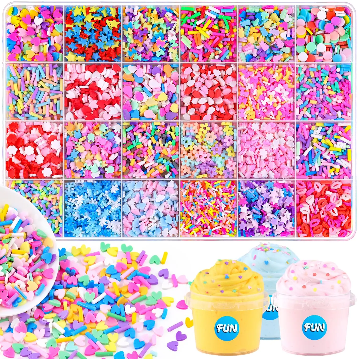 24-Grid Slime Mix Ins Slime Add Ins,Fake Sprinkles Non-edible Slime Charm A Polymer Clay Charms for Slime Sprinkles,Glitter Slime Making Supplies,Non-edible Plastic Sprinkles for Slime Decor DIY Crafts