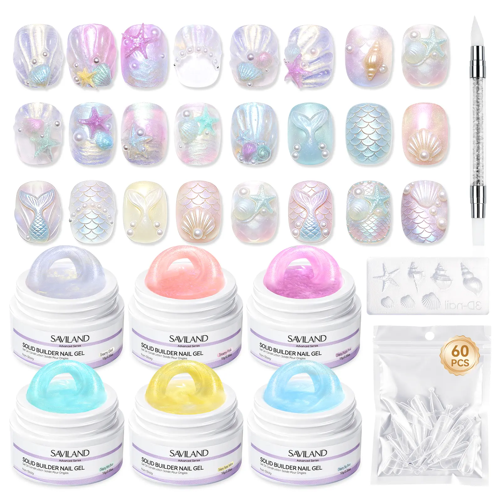 Saviland SSPro X 3D Nail Gel Set - 12 Non-Sticky Colors for Nail Art Sculpting Drawing Hand Carving & Molding with Sculpture Pen Manicure Polish 200g Daily Glossy Cutics Cosmetic Long Lasting UV