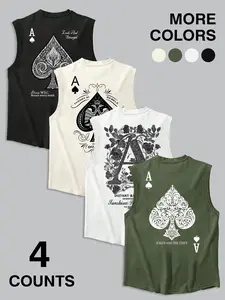 Ace of Spades Vintage Graphic 4-Pack Tank Tops - Men's Streetwear Sleeveless Tees