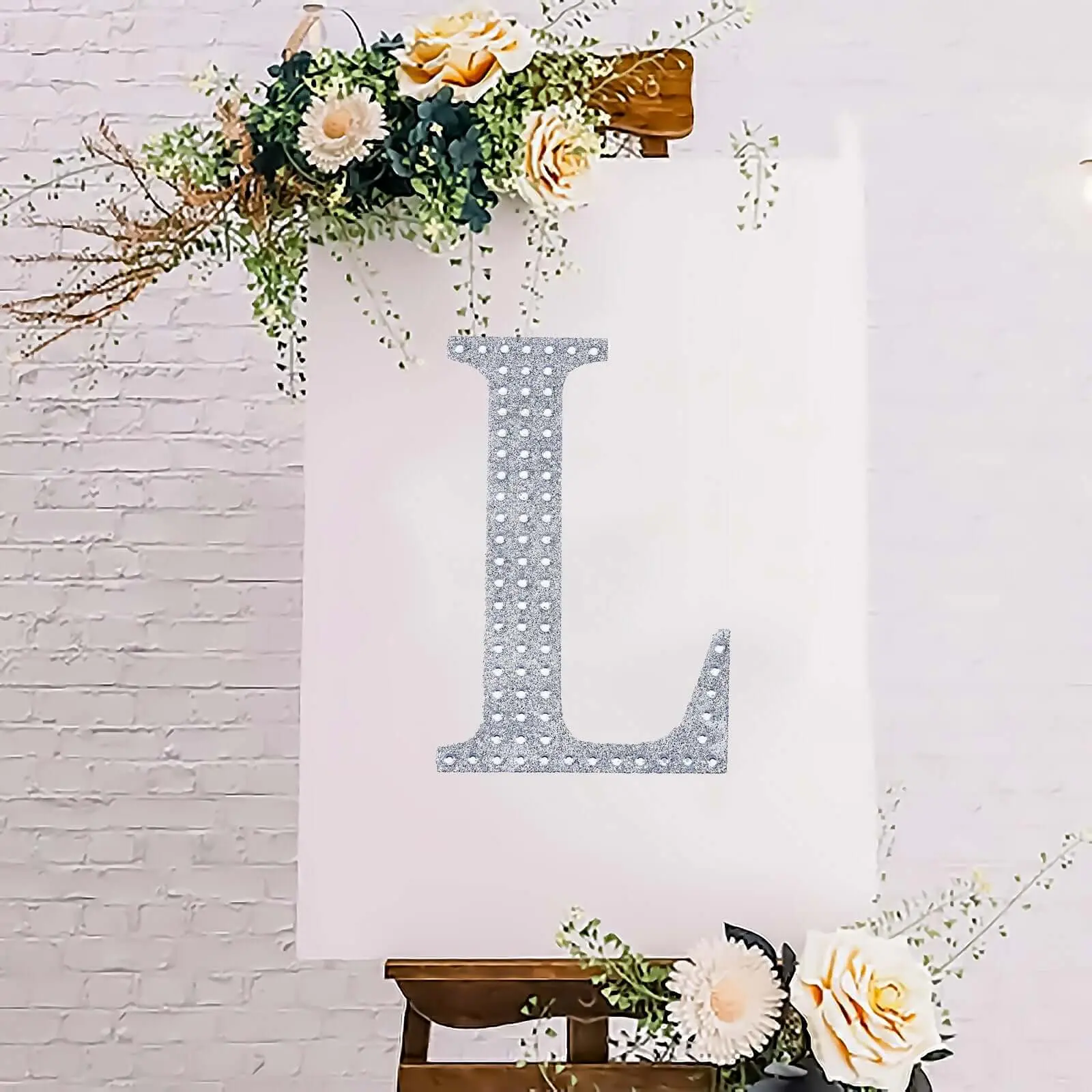 8 in Silver Glitter Decorative Rhinestone Alphabet "L" Letter Self Adhesive Stickers - DIY Sparkle Embellishments, Decorative Decal for Party, Room Decorations