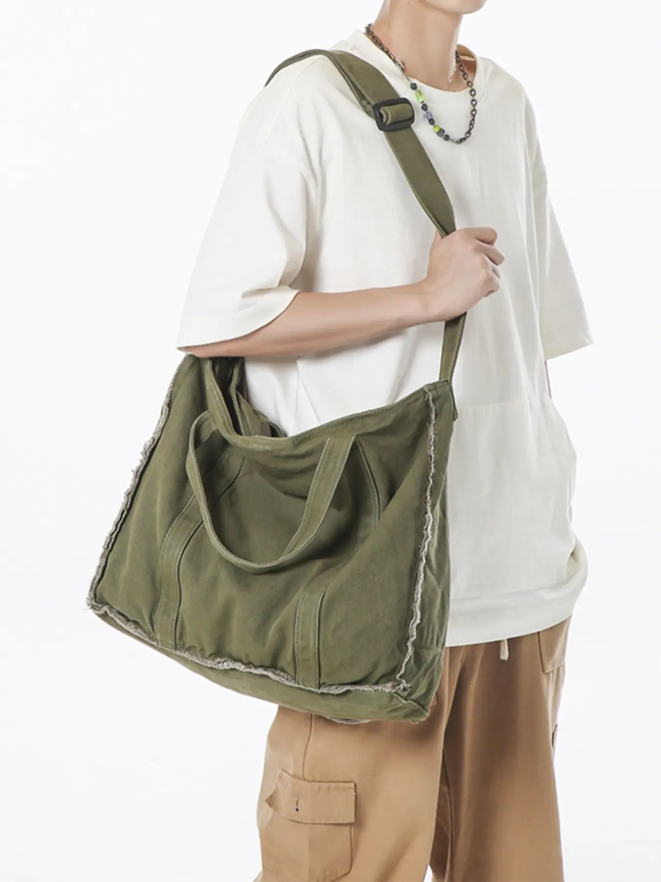 1PC Men's tote bag, crossbody bag, Everyday crossbody bag, portable zipper closure, simple and large capacity, suitable for daily commuting, outdoor travel, camping, suitable for students, campus, Canvas crossbody bags