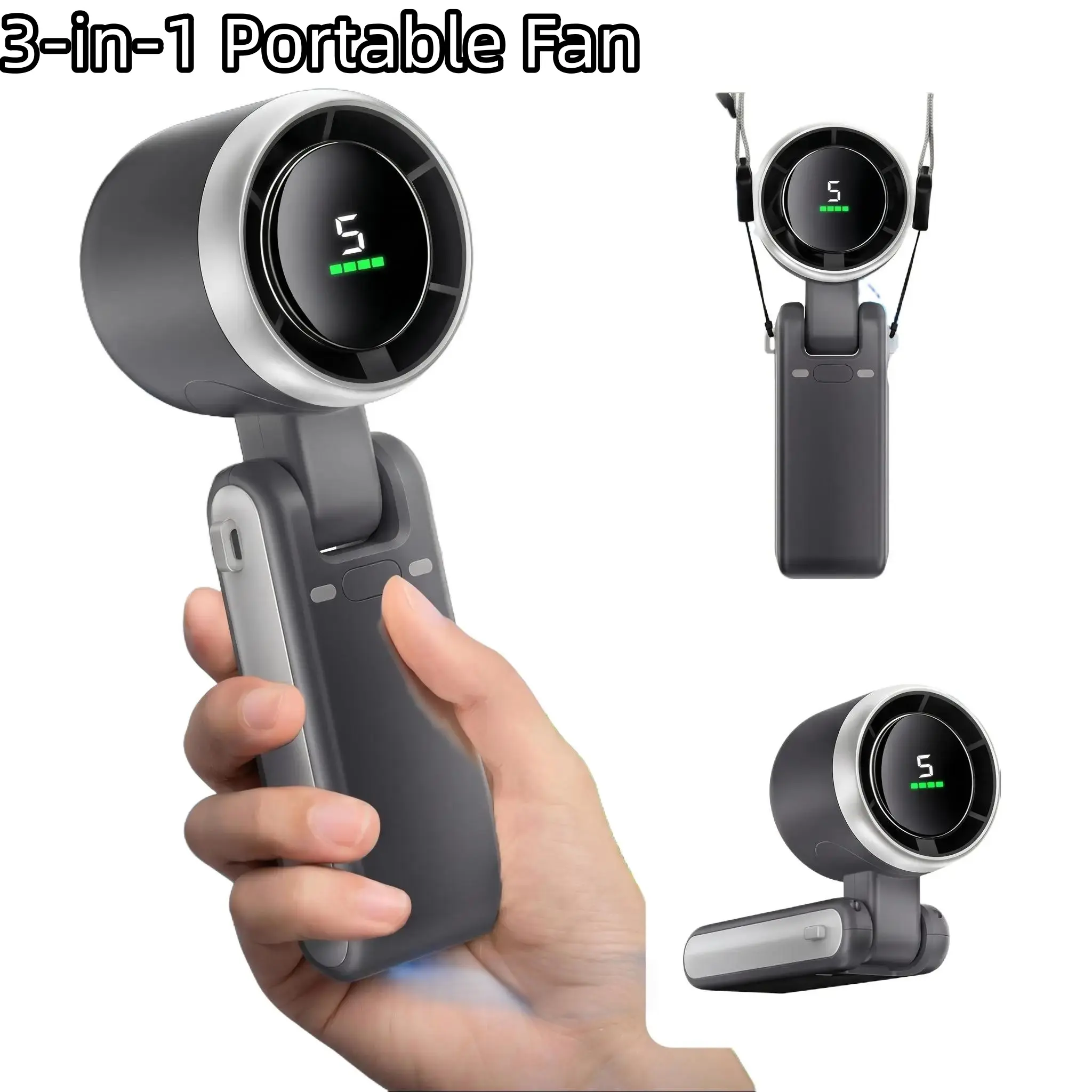 Portable Handheld Turbo Cooling Fan, 3 in 1 Rechargeable Mini Fan with 5 Wind Speeds, 4000mAh Battery Up to 10H Working Time, Turbo Air Tech Personal Fan for Outdoor Travel Work, Ideal Fathers Day Summer Gift