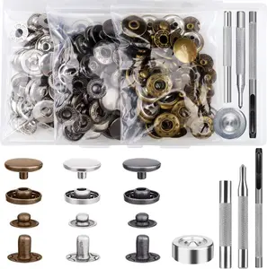 45 Set Leather Snap Fasteners Kit, 15Mm Stainless Steel Leather Snaps Kit with 4 Install Tools, 3 Color Snaps for Clothes, Jacket, down Jeans Wears, Bracelets, Bag, DIY Crafts XRIHSNAVI
