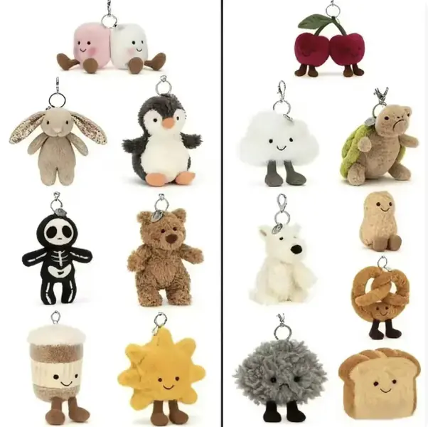 Cute Jellycat Plush Keychain – Soft Stuffed Animal Bag Charm, Kawaii Keyring Accessory for Women, Girls, Kids and Plush Toy Collectors