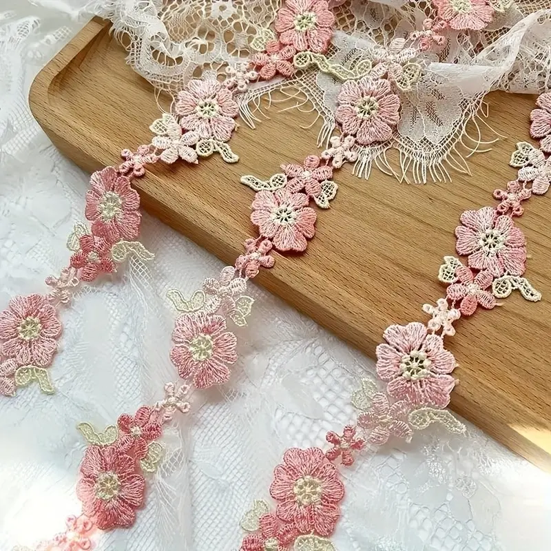 1pc/ 1Yard of Delicate Pink Floral Water Soluble Lace Edging for DIY Dresses, Crafts, and Embellishments