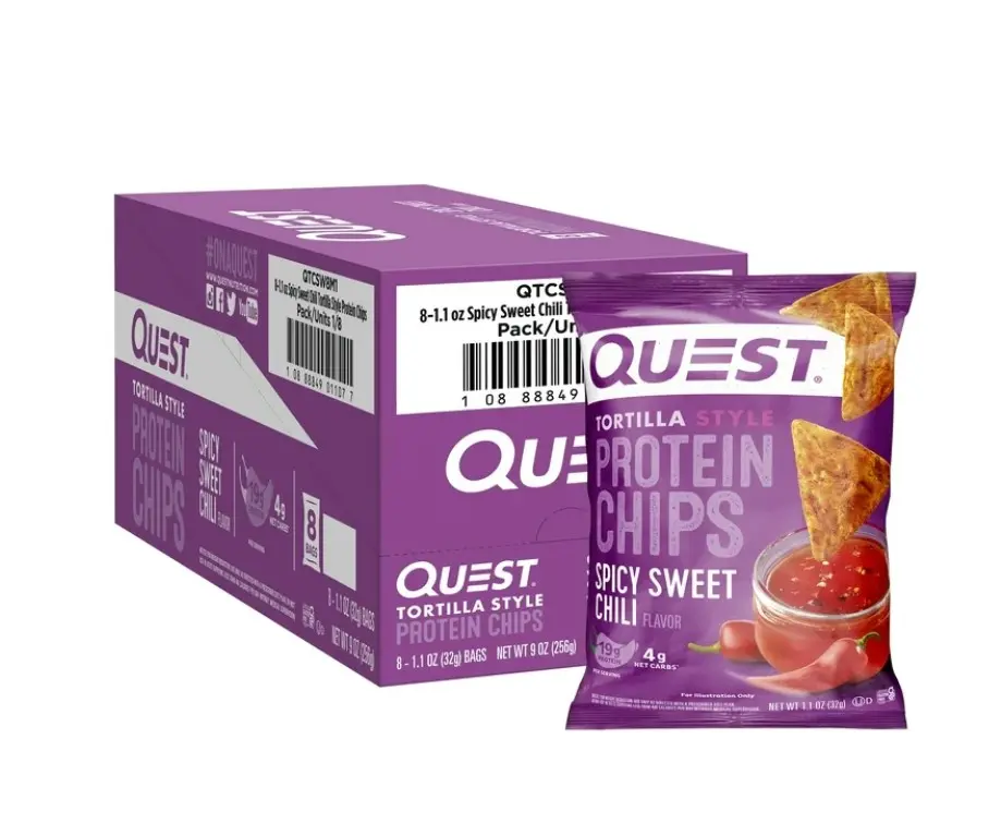 Quest Tortilla Style Protein Chips Spicy Sweet Chili Flavor 19g of Protein 1.1 oz Bags 8 Count Snacks