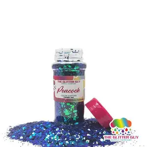 The Glitter Guy Peacock Chunky Glitter - Color-Shifting Blue, Green & Purple Hexagonal Cuts, 100mL Shaker, Non-Toxic, UV-Resistant for Craft, DIY Projects & Art Supplies