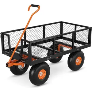 Heavy Duty Mesh Steel Garden Cart with Removable Sides & Tires for Yard Lawn Garden