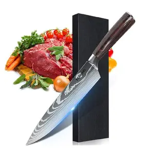 Japanese Chef's Knife, Damascus Style Stainless Steel Cleaver, Professional Sharp Blade, Used for Meat Vegetable Fruit Cutting at Home and Restaurant