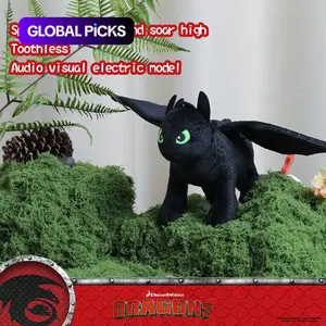 Toothless Plush Toy Doll: 《How to Train Your Dragon》 Touching its head makes its eyes light up, it roars like a dragon, flaps its wings, and simulates flight. A perfect gift for parties, Christmas, or birthdays.Place on the sofa or bed Stuffed Animal