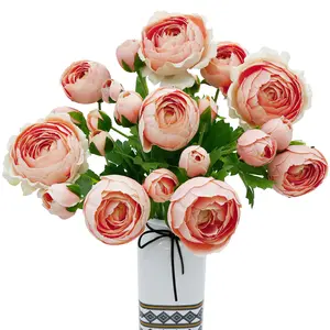 9 Pcs Ranunculus Artificial Flowers 17.3", 27 Heads Faux Silk Ranunculus with Long Stems, Fake Flowers for Home Decor Indoor, Wedding Bouquets Centerpieces