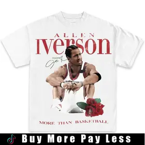 Allen Iverson More Than Basketball Casual Graphic Print Short Sleeve Crew Neck T-Shirt made Vintage God's Plan Retro Heart Hands USA Mexico Flag Unisex boxy fit shirt