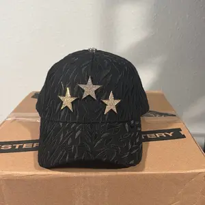 Barbas Rock Star Black Baseball Cap with Gold Stars and Leaf Pattern